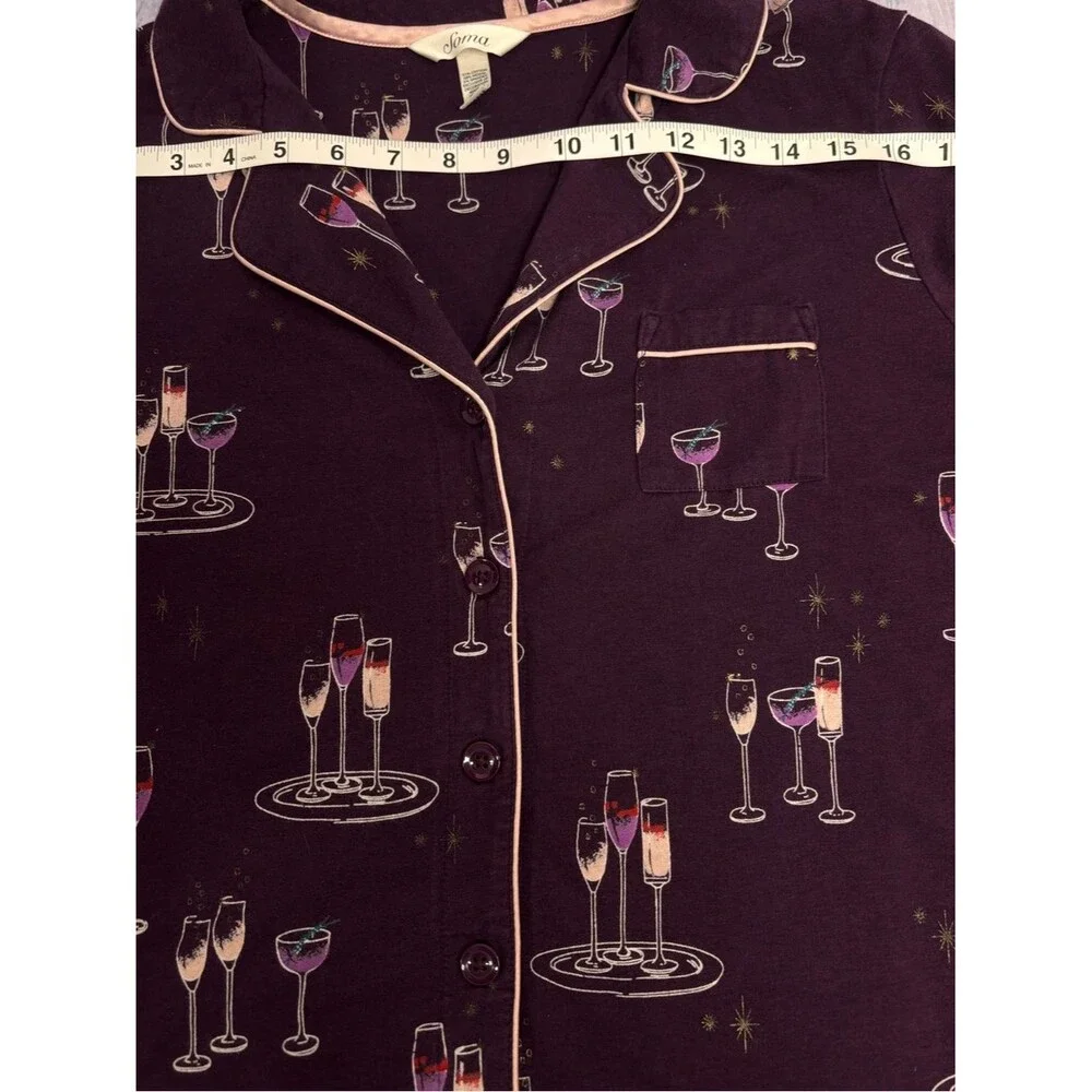 Soma Purple Champagne Toast Cheers Loungewear Holiday Cabincore Pajamas Set M